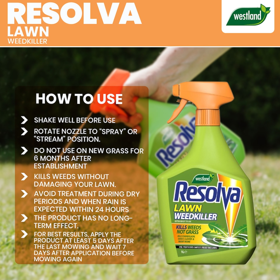 image 1 of Resolva Lawn Weedkiller Extra Ready to Use 1L Broadleaf Weed Control Glyphosate Free | Yellow