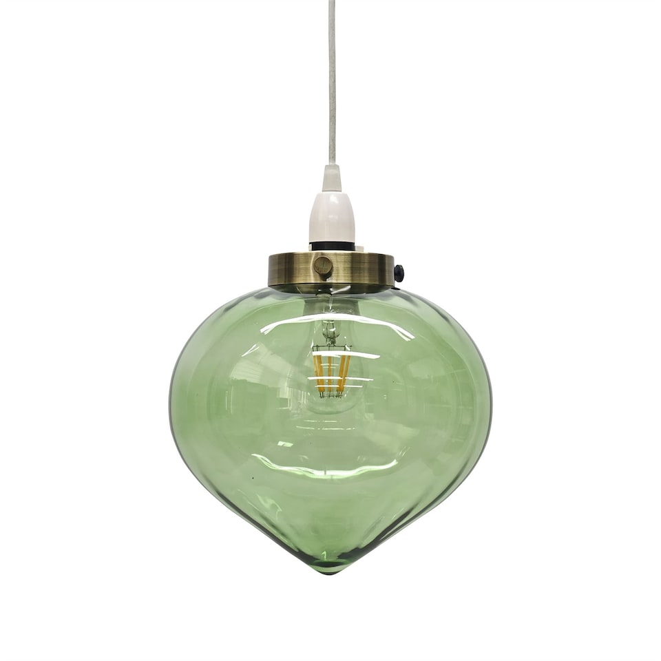 image 1 of Layla - Green Glass Easy Fit Pendant Shade with Antique Brass Detail