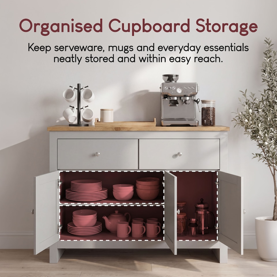 image 1 of Vida Designs Arlington 2 Drawer 3 Door Sideboard Shaker Buffet Cabinet Storage, Grey & Oak | Grey | Grey & Oak | 1