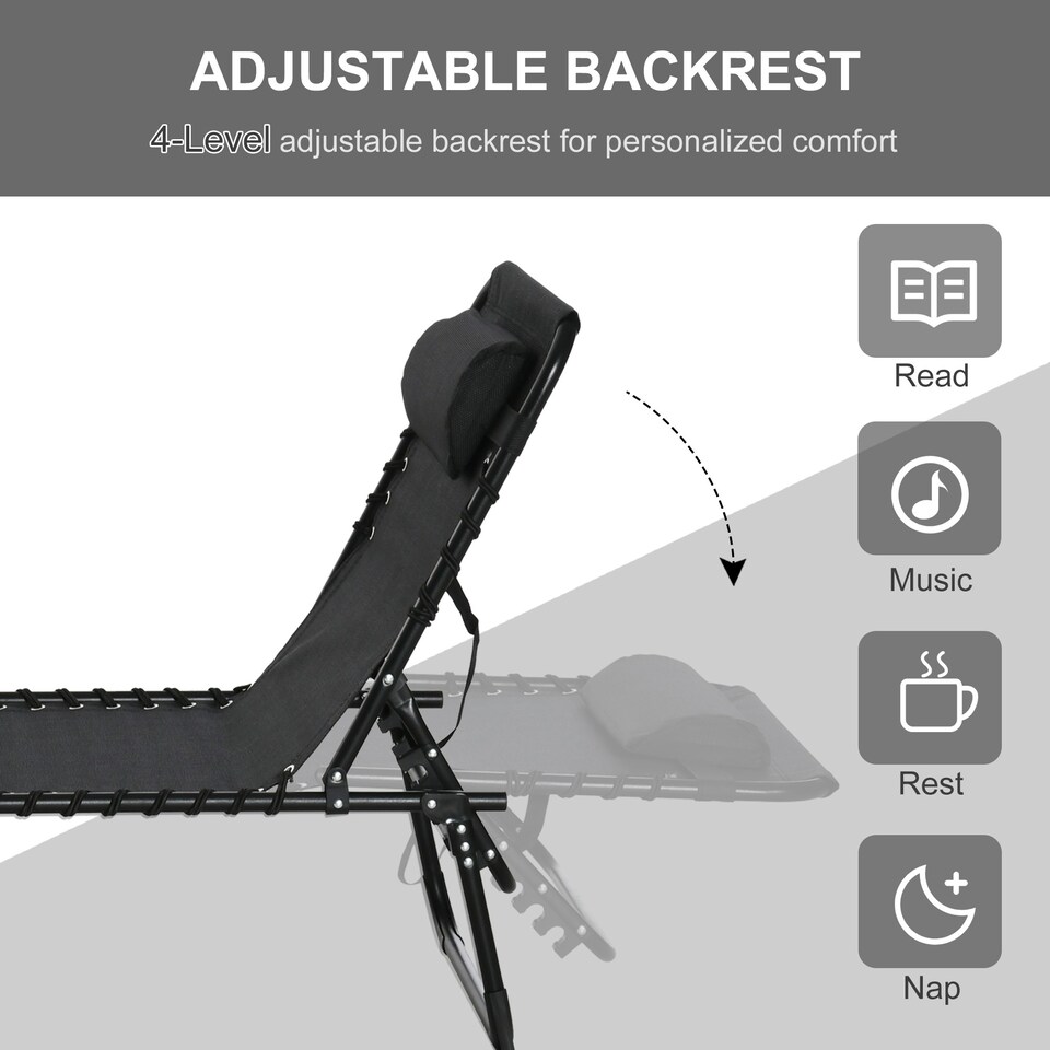 image 1 of Outsunny Folding Beach Chair Chaise Lounge 4 Adjustable Positions, Black