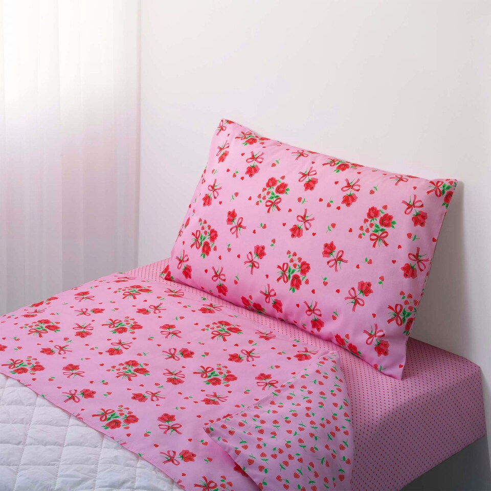 image 1 of Rachel Riley Strawberry Rose Duvet Cover Set Single Bed Pink | One Size