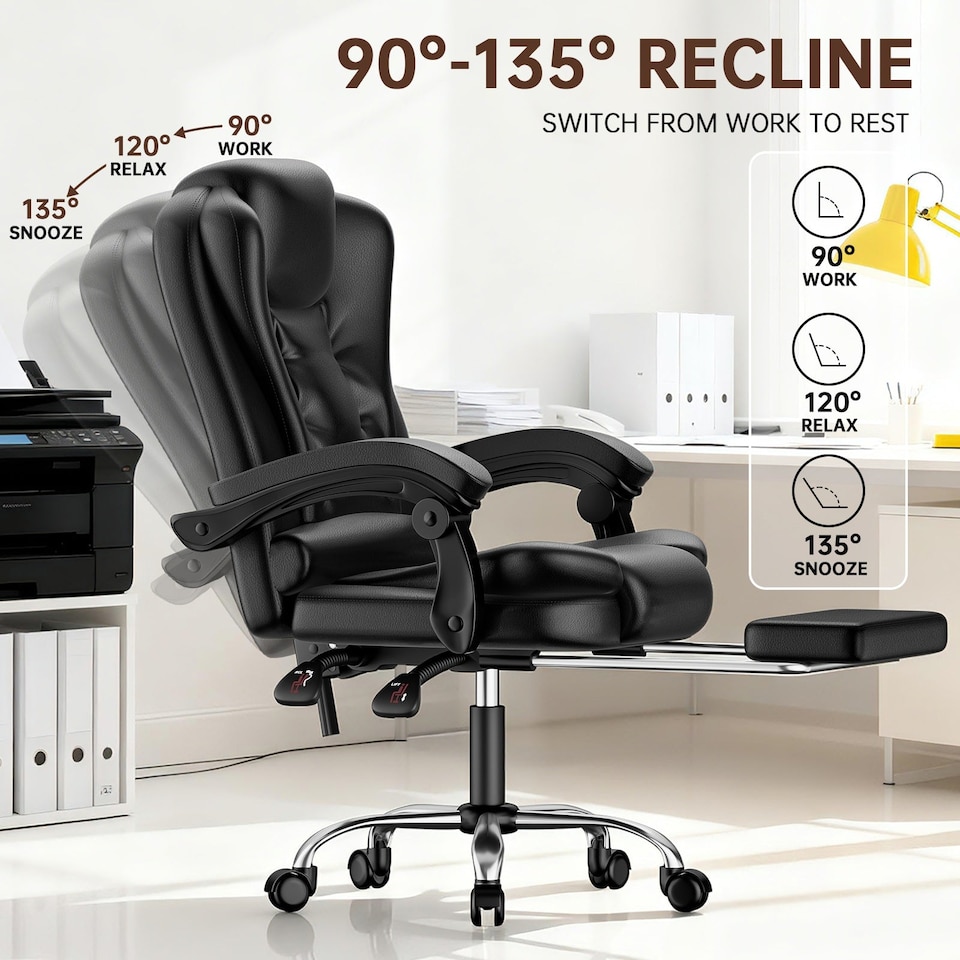 image 1 of Rattantree Executive High Back Office Chair Ergonomic PU Leather Recliner