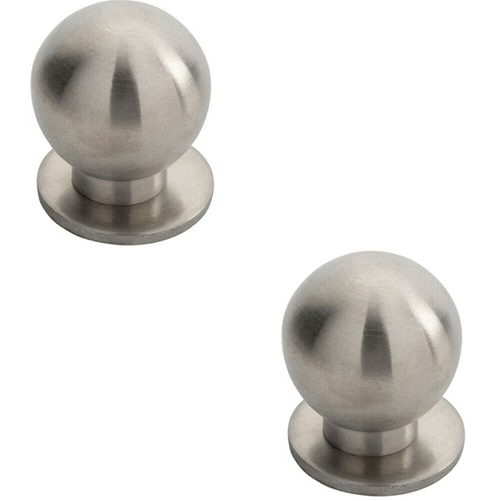 Loops 2x Small Solid Ball Cupboard Door Knob 30mm Dia Stainless Steel Cabinet Handle in Metallics
