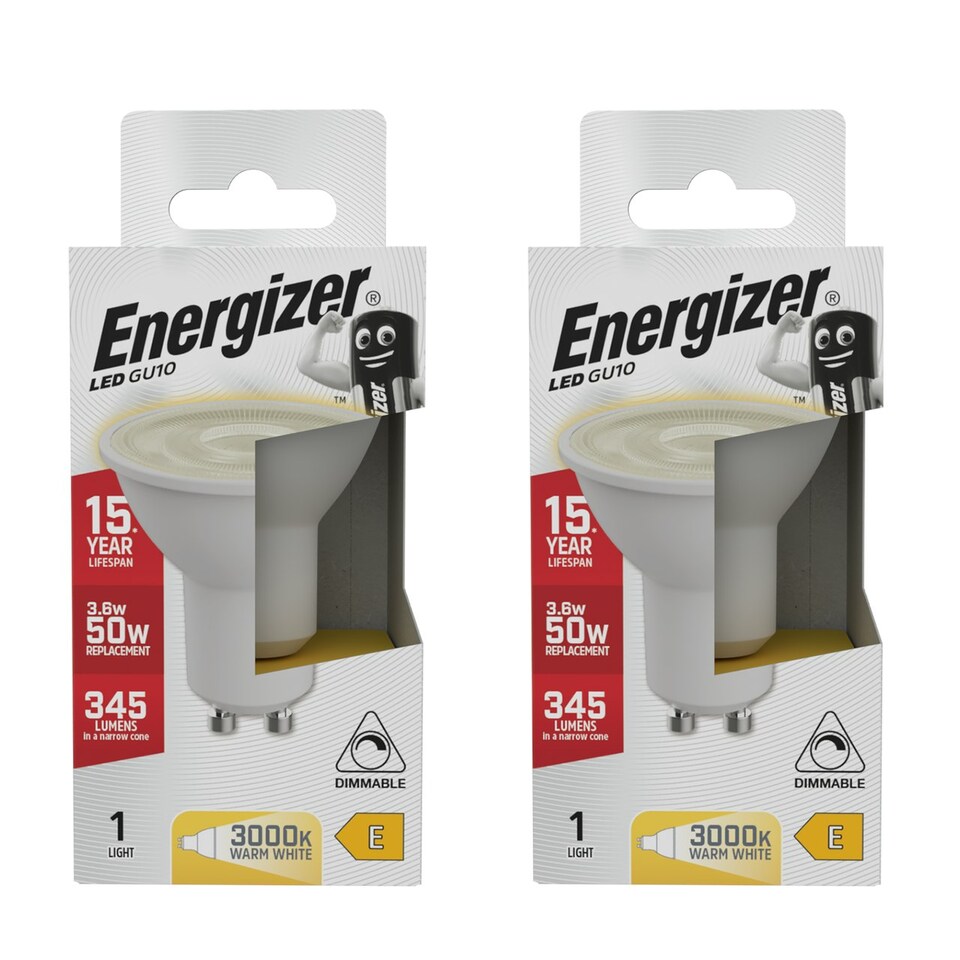 image 1 of Energizer LED GU10 345lm 3.6W 3000K (Warm White) Dimmable Light Bulb - Pack of 2