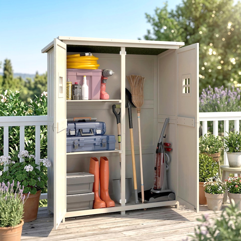 image 1 of Outsunny Garden Shed Outdoor Storage Unit w/ Asphalt Roof and Three Shelves | Grey