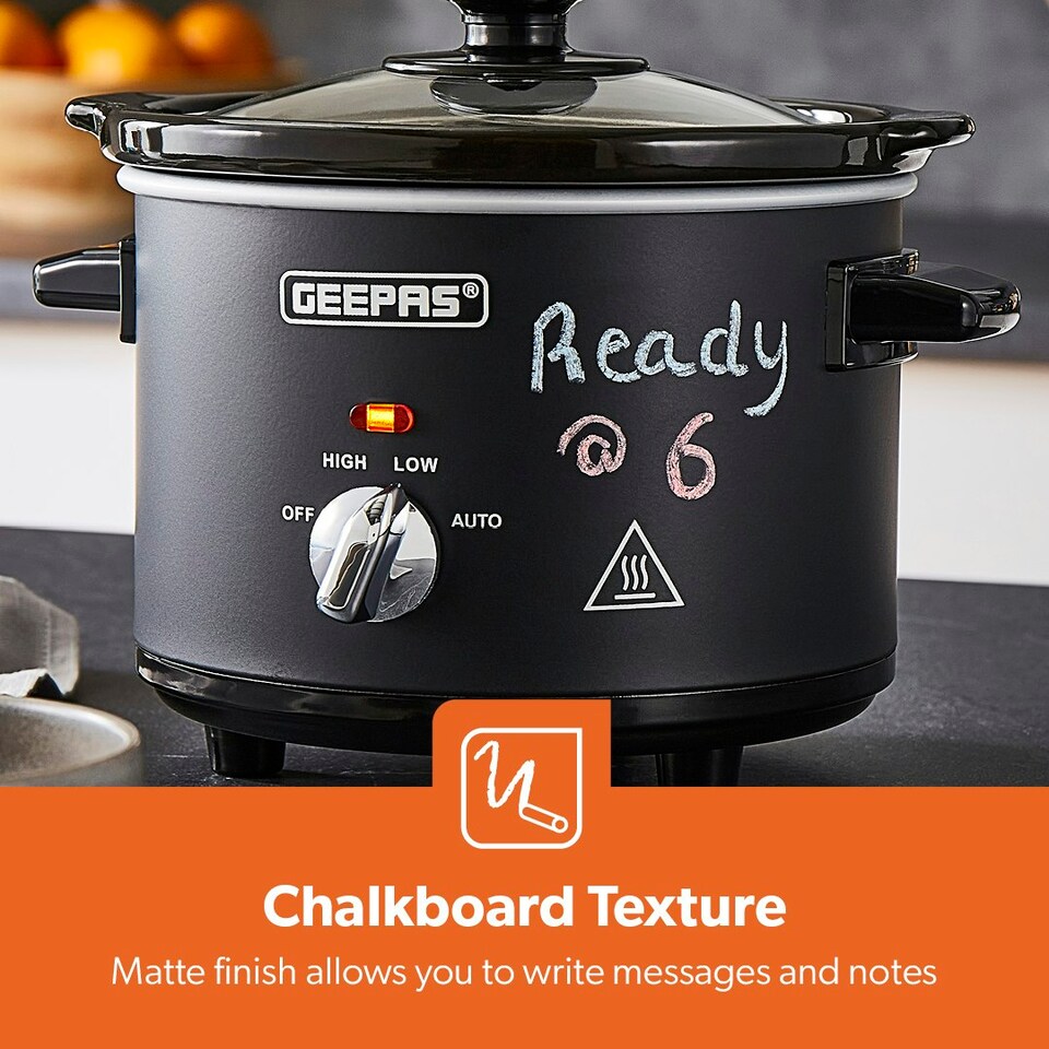 image 1 of GEEPAS 1.5 Litre Slow Cooker, Matt Design, Black