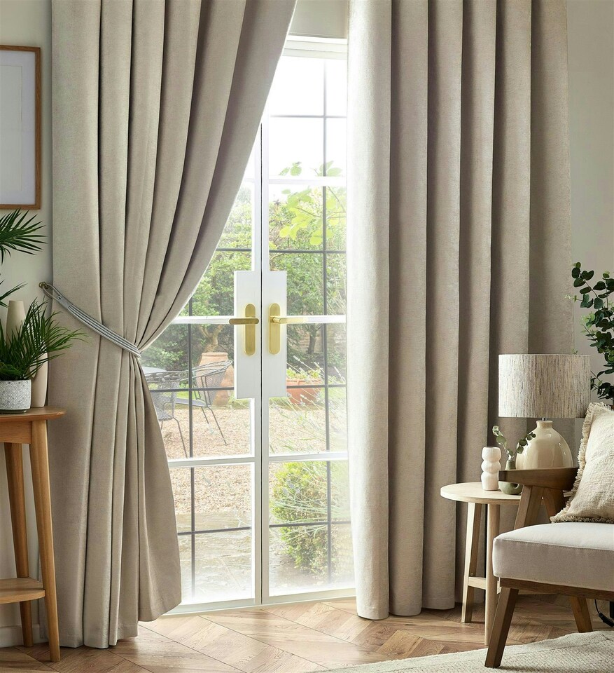 image 1 of Chenille Blackout Pencil Pleat Taped Top Curtains - 117cm x 229cm - Cream