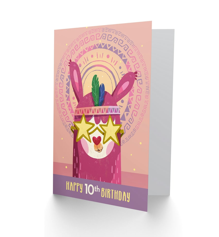 image 1 of Stars Pink Llama Age 10 Year Old Child Kids 10th Birthday Card