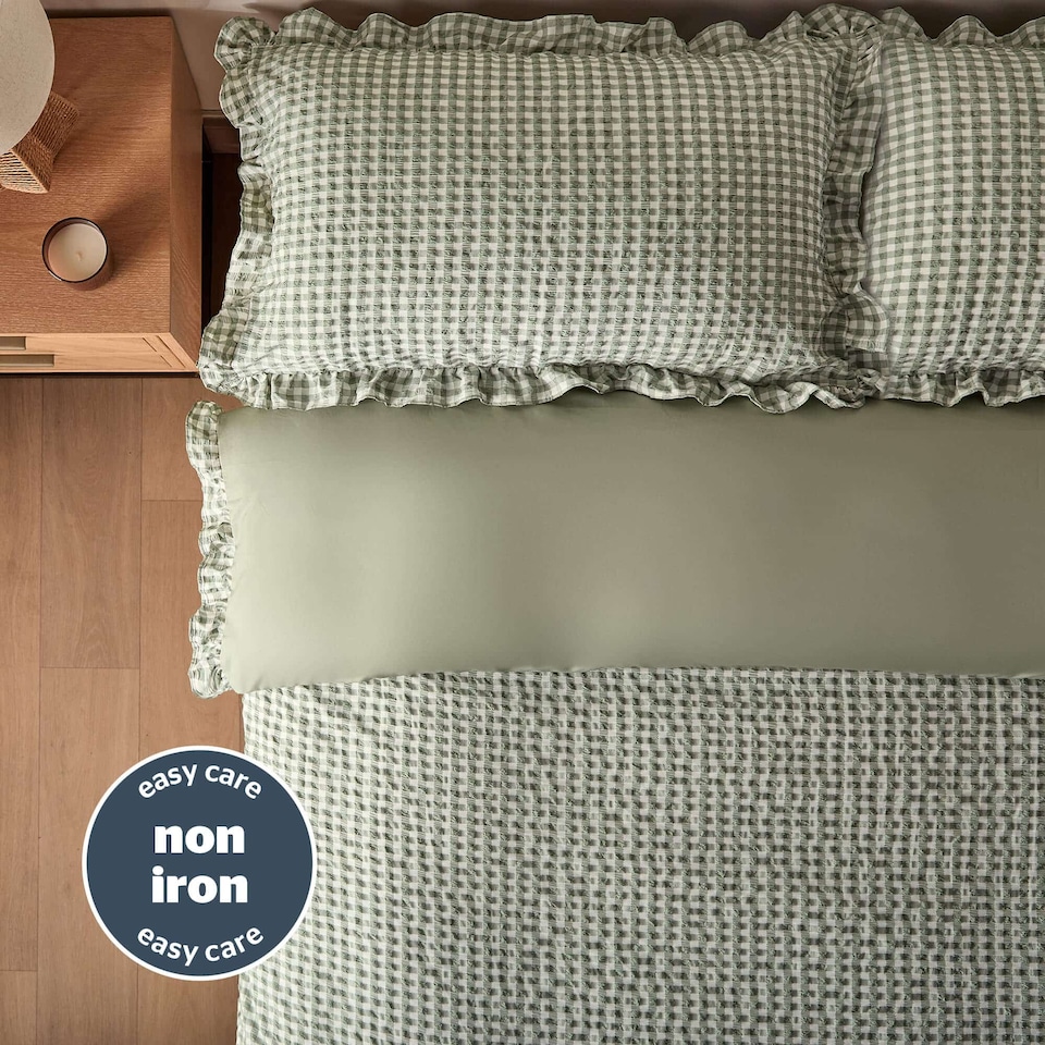 image 1 of Silentnight Supersoft Duvet Cover Set, Gingham Ruffle, Sage