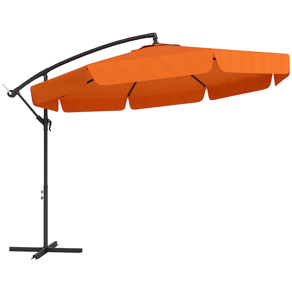 image 1 of Outsunny 2.7m Garden Banana Parasol Cantilever Umbrella with Crank Handle and Cross Base for Outdoor, Hanging Sun Shade, Orange | Orange | Orange