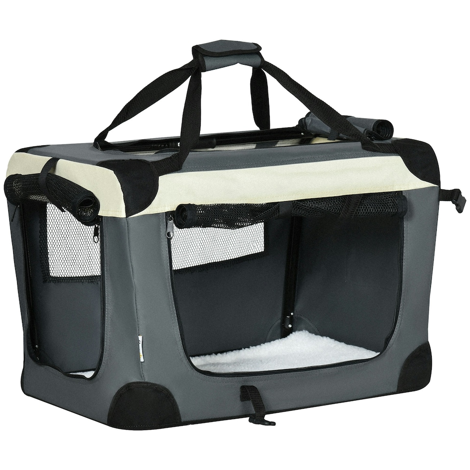 image 1 of PawHut 60cm Foldable Pet Carrier Bag Soft Travel Dog Crate for Mini Dogs Grey