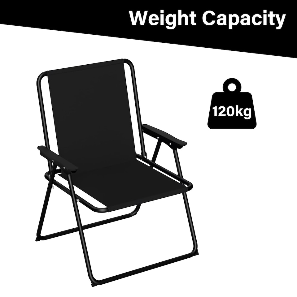 image 1 of 2 Pack Folding Beach Deck Chair with Armrests Portable Camping Garden Picnic | Black