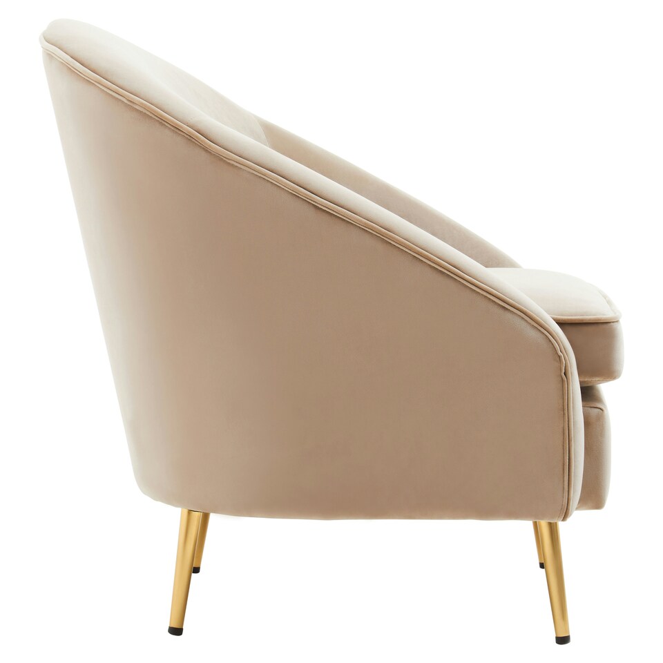 image 1 of Interiors by Premier Mink Velvet Armchair with Cushion, Plush Foam Seat With Gold Finish Metal Legs, Living Room Accent Chair