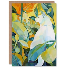 Zen Pet White Lover Garden Leaves Cat Him Her Birthday Card
