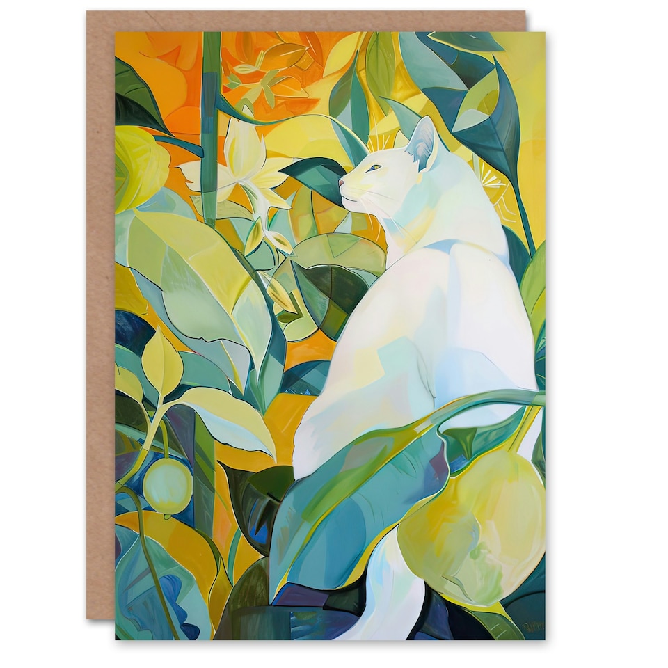 image 1 of Zen Pet White Lover Garden Leaves Cat Him Her Birthday Card