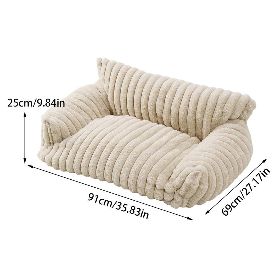 image 1 of Living and Home Plush Pet Sofa Bed with Removable Cover, Soft Cushion for Cats & Dogs | Cream | L