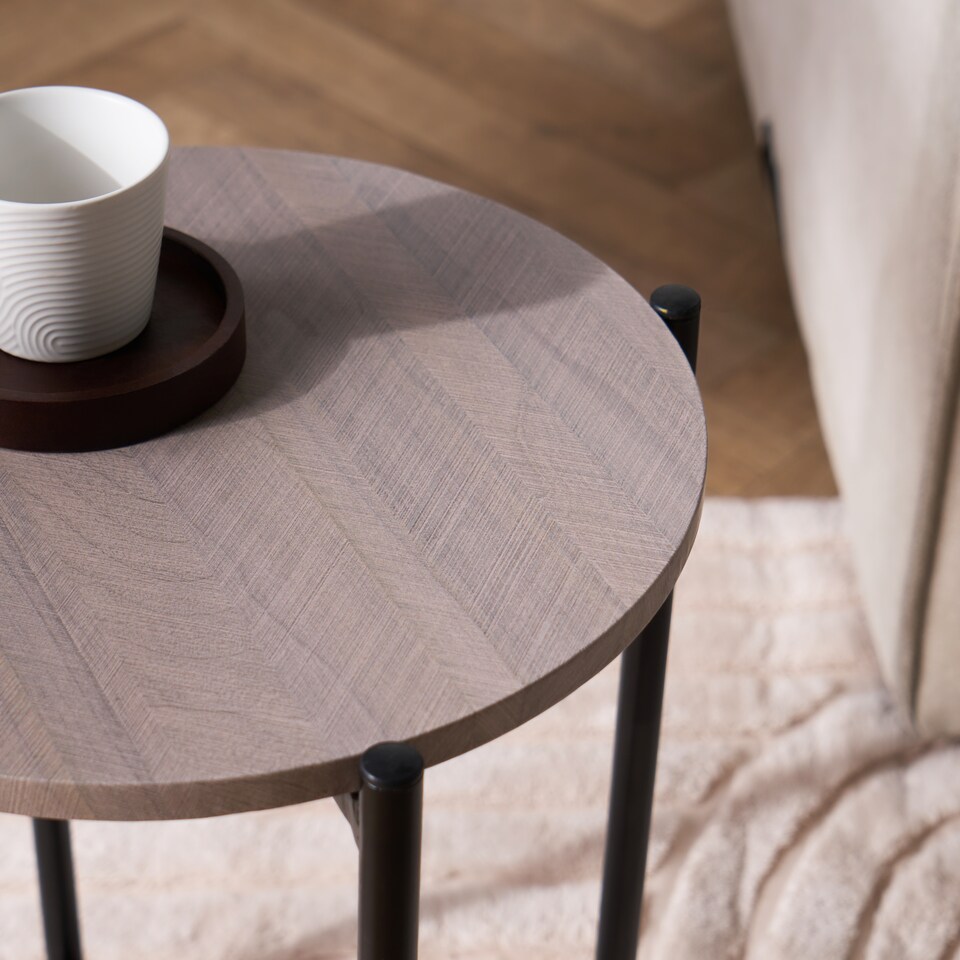 image 1 of OHS Round Side Table Coffee End Tables Nightstand with Metal Frame | Bronze | Natural