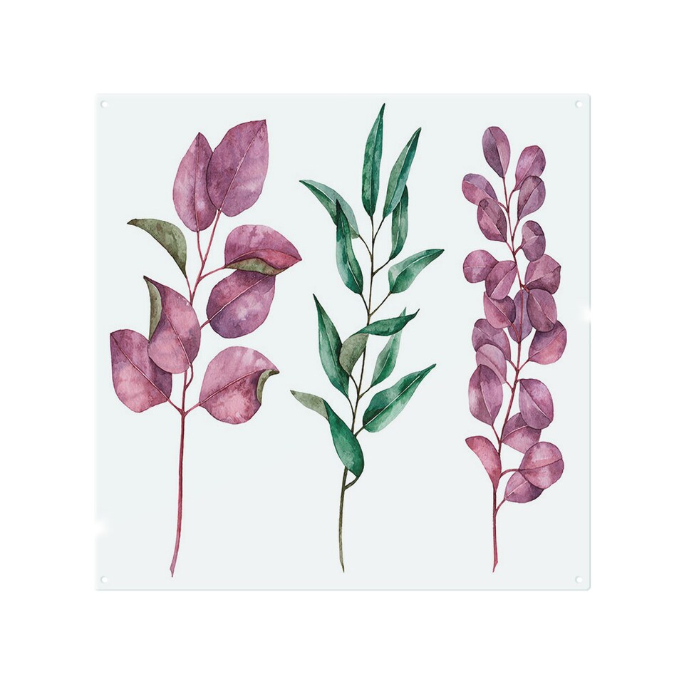 image 1 of Purple & Green Leaves Splash Back | White