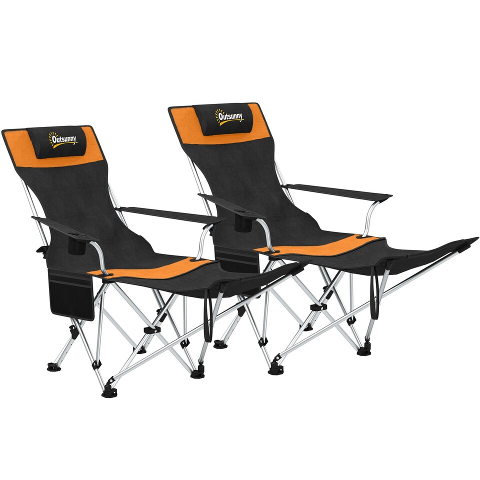image 1 of Outsunny Set of 2 Reclining Camping Chairs Orange | Orange and Black