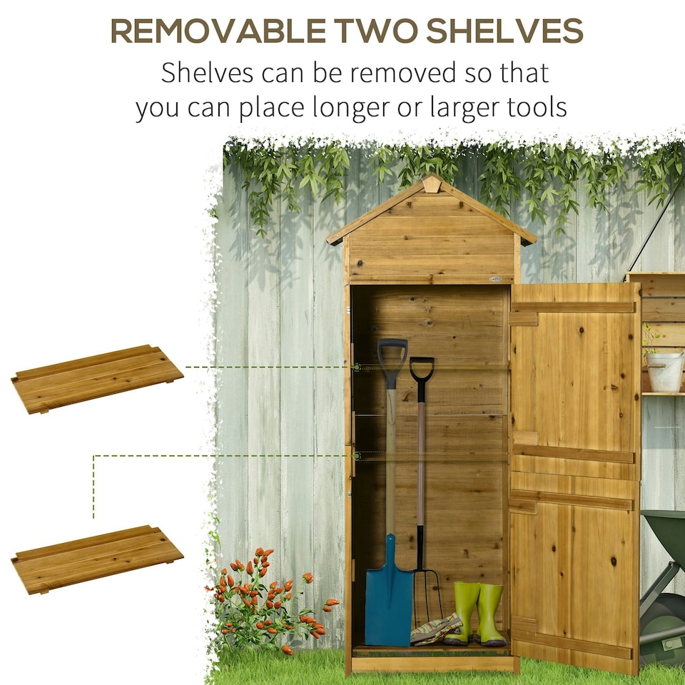 image 1 of Outsunny Wood Garden Storage Shed Tool Cabinet, 191.5x79x49cm, Natural
