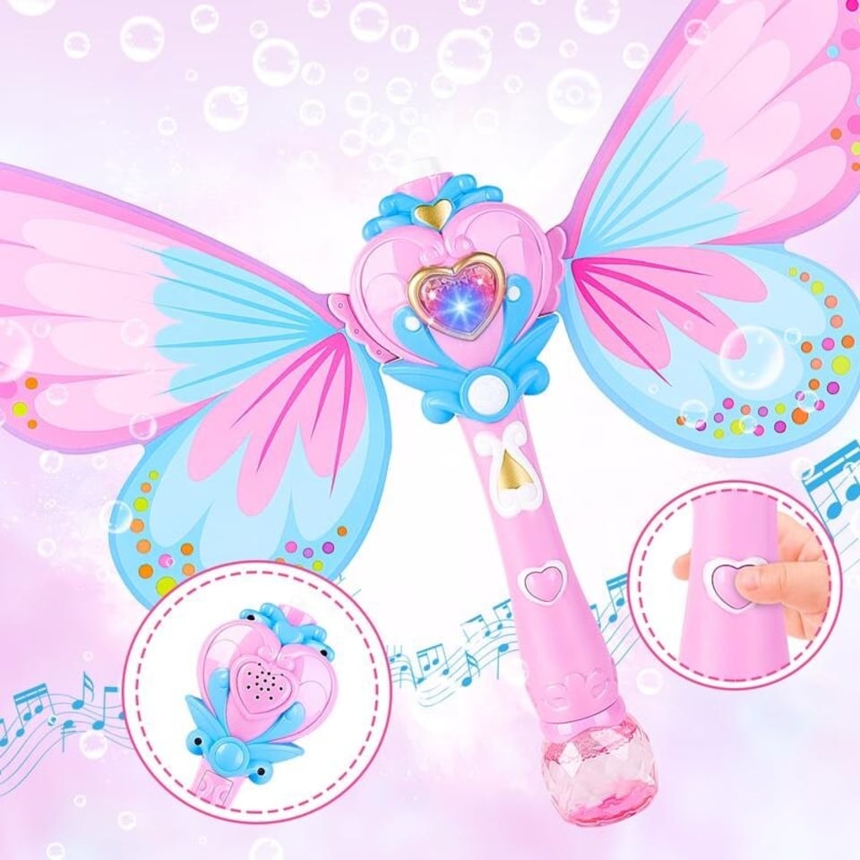 image 1 of Musical Light-Up Butterfly Bubble Wand - Magical Bubble Machine for Girls