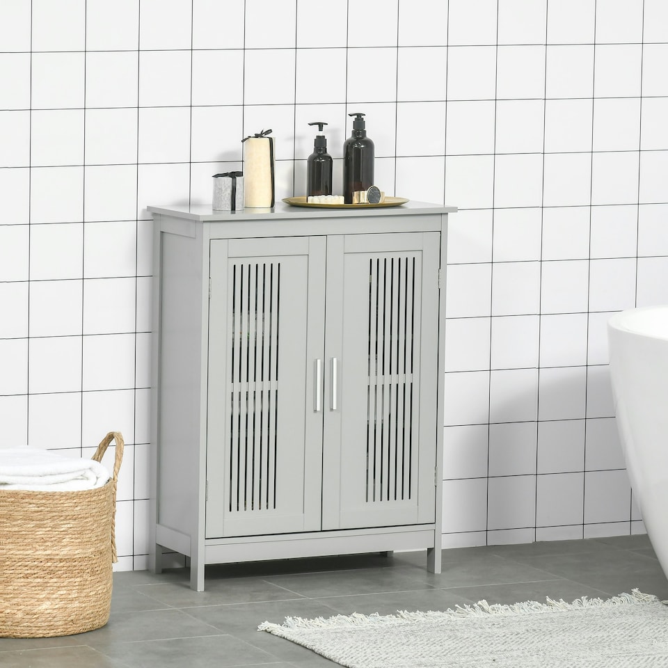 image 1 of kleankin Bathroom Cabinet, Freestanding Floor Cabinet with Storage, Grey Grey