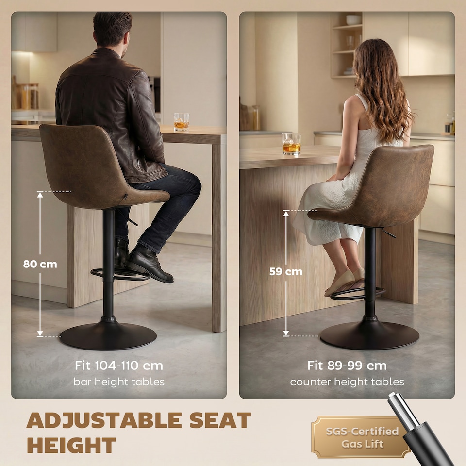 image 1 of HOMCOM Bar Stools Set of 2 Adjustable Swivel Bar Chairs with Backrest Brown