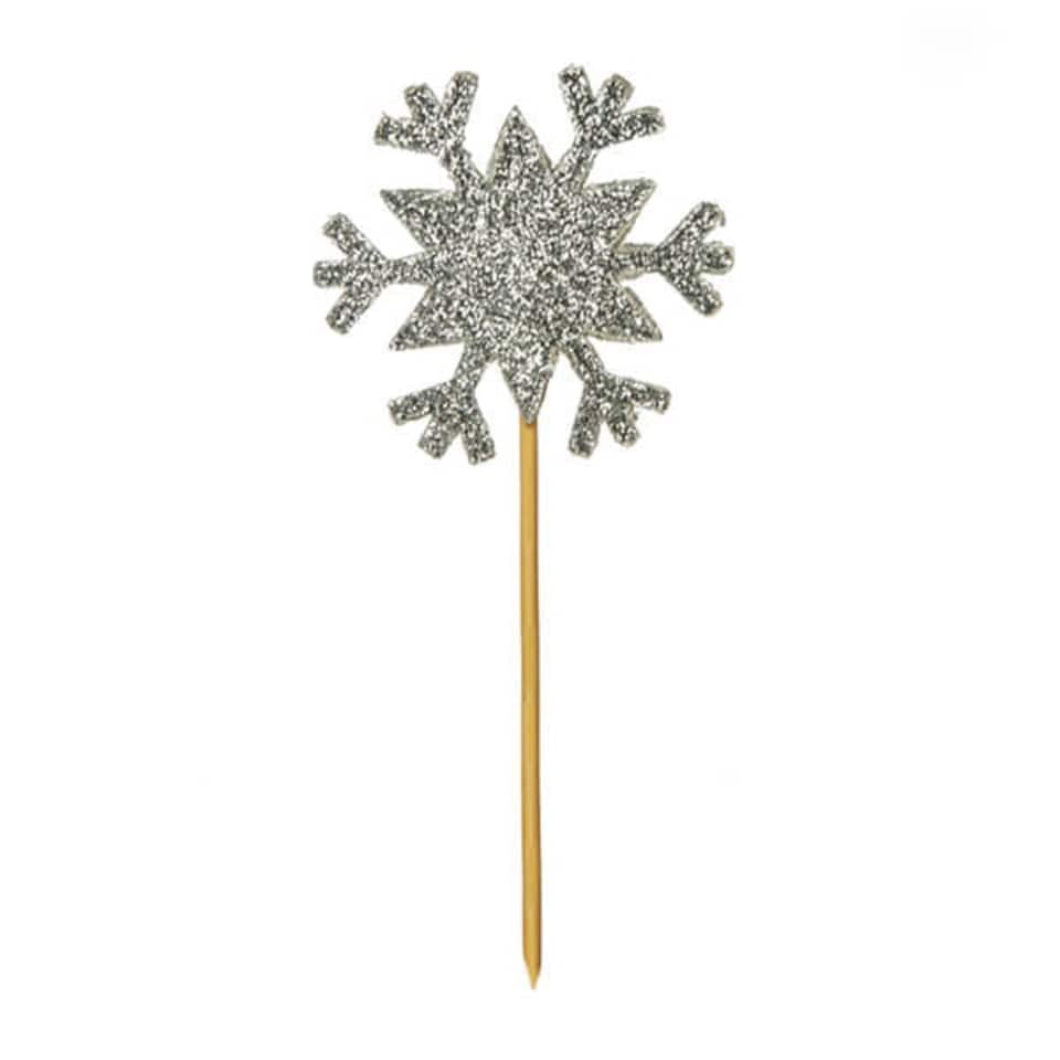 image 1 of Anniversary House Glitter Snowflake Cupcake Toppers Silver