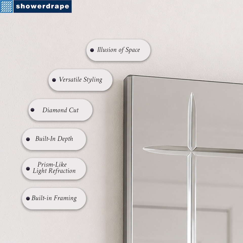 image 1 of Showerdrape Marylebone Rectangular Wall Mounted Frameless Diamond Cut Bevelled Edge Bathroom Mirror 60 x 45cm | Chrome | Mirror | 1
