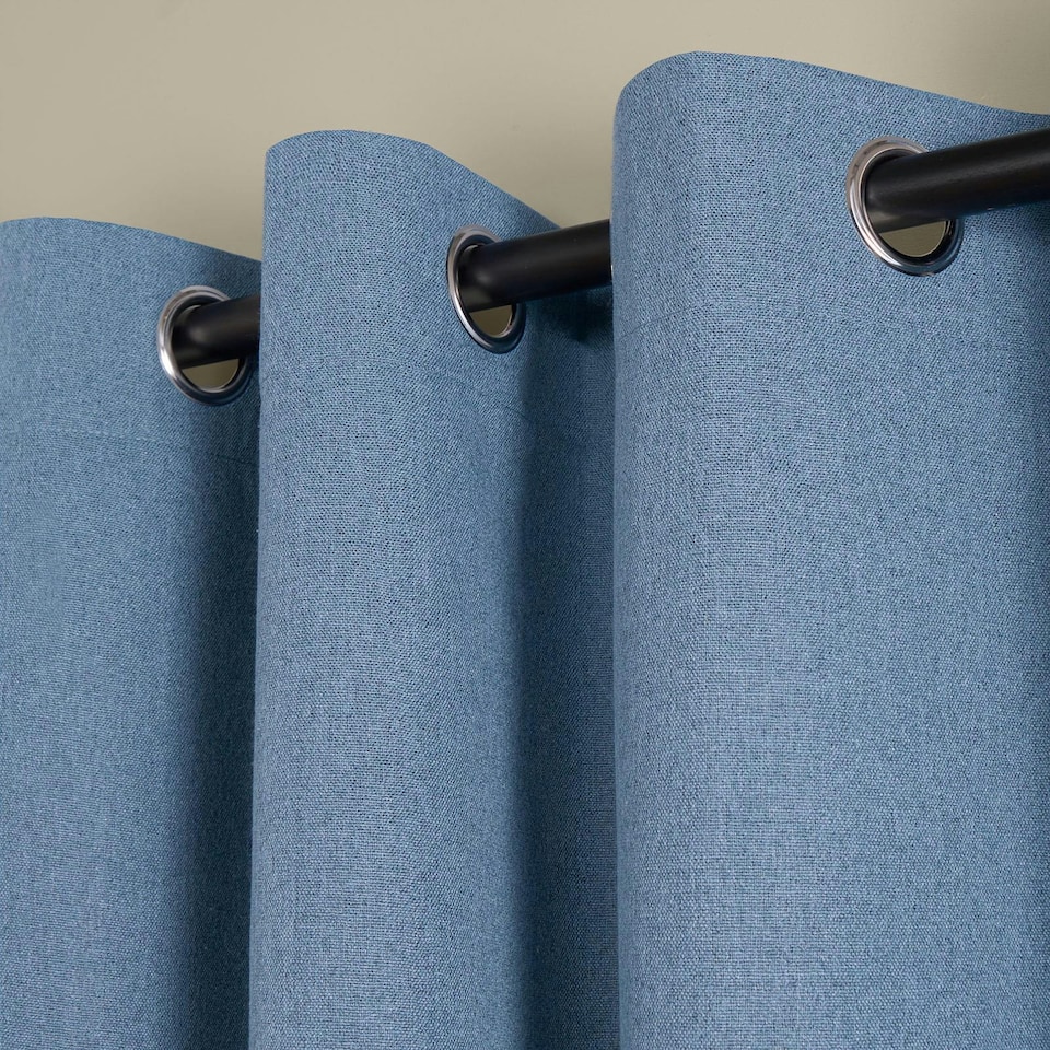 image 1 of OHS Woven Textured Blackout Eyelet Curtains, 46x54" - Blue