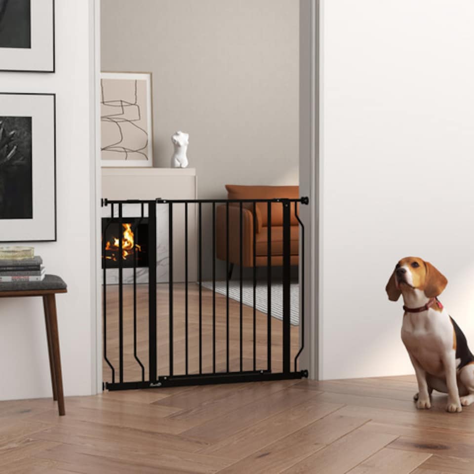 image 1 of PawHut Wide Pressure Fit Dog Gate with Door 75 to 95 cm Black