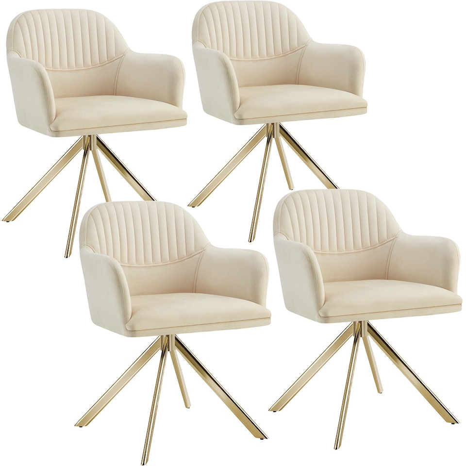 image 1 of Lounge Armchair Living Room Accent Chair 360 Swivel Slim Steel Legs Velvet Fabric | Cream | cream/gold | 4