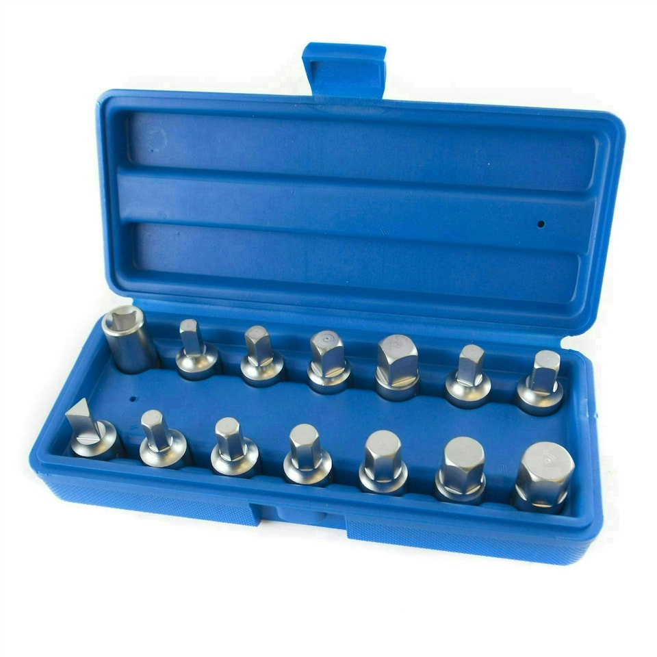 image 1 of Drain Plug Sump Key Set Oil Change 3/8" Drive 14pc Gearbox Axle Engine Repair