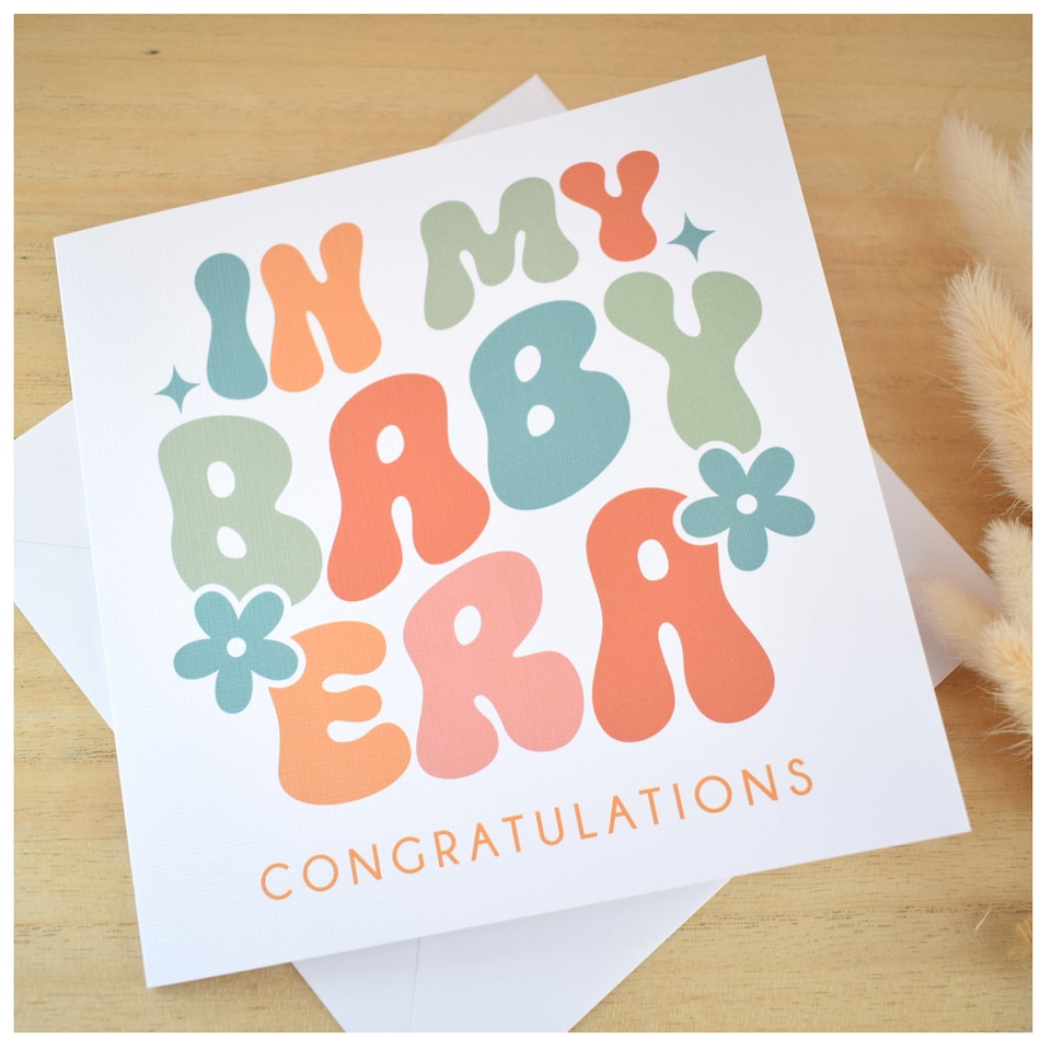 image 1 of In My Baby Era Greeting Card - Congratulations New Baby Mum Retro Cute Shower