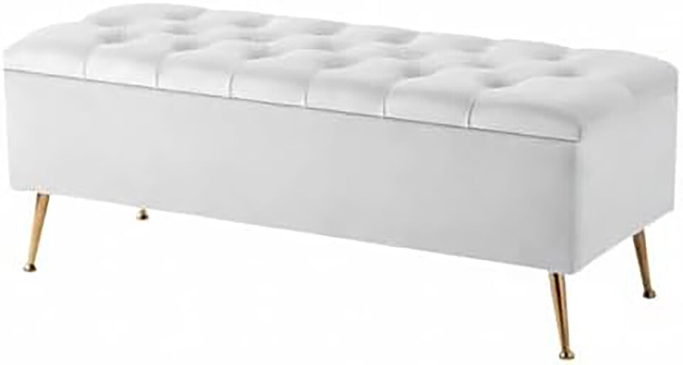 image 1 of 137cm Amara Chesterfield Ottoman Storage Bench - Plush Velvet Shoes Bench - White Upholstery Footstool Storage with Legs