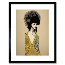 Goddess Woman In Gold Black Klimt Style Robe 9x7" Black Framed Wall Art Print