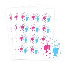 Dolls Gender Reveal Round Stickers 60mm - Sheet of 12