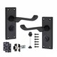 image 1 of Golden Grace Victorian Scroll Privacy Door Handle in Matt Black Finish with 3" Ball Bearing Hinges & 2.5" Tubular Latch - 120mm x 40mm Backplate Black