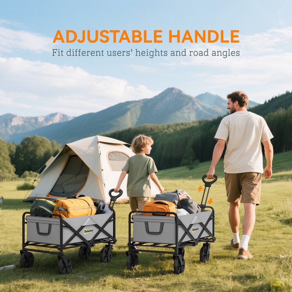 image 1 of Outsunny Folding Outdoor Storage Trolley Cart Bag Telescopic Handle Brakes Grey