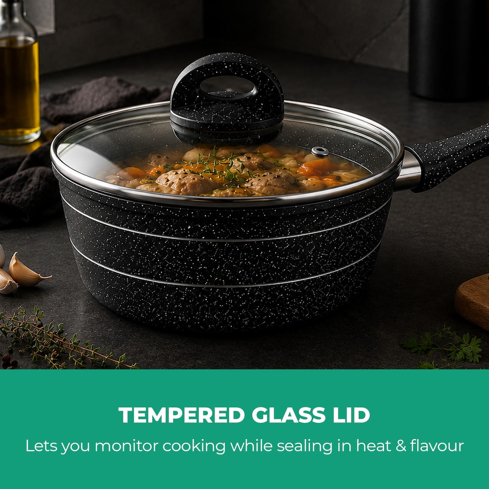 image 1 of ROYALFORD 20Cm Saucepan Induction Safe Sauce Pot with Tempered Glass Lid