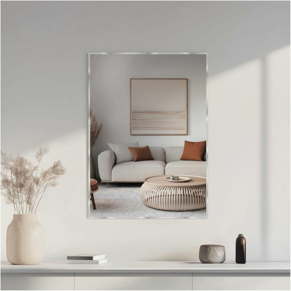 image 1 of Nielsen Alpha Aluminium Wall Mirror - Slim Minimalist Frame - Silver - 50cm x 70cm