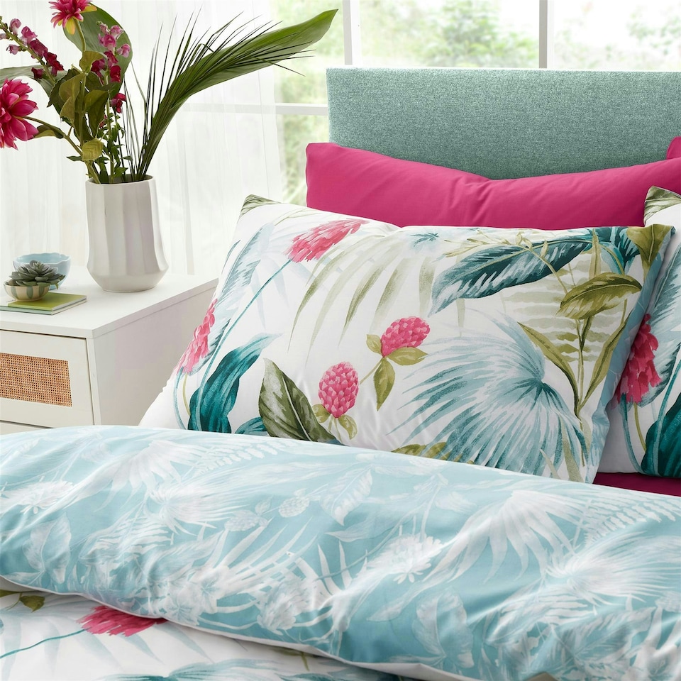 image 1 of Aruba Tropical Floral Reversible Duvet Cover Set | Green