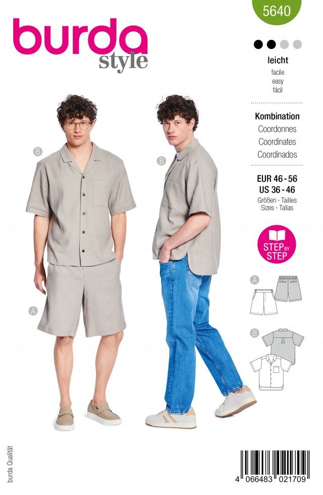 Burda Sewing Pattern 5640, Tops, Shirts and Shorts for Men - 36 to 46 - Easy