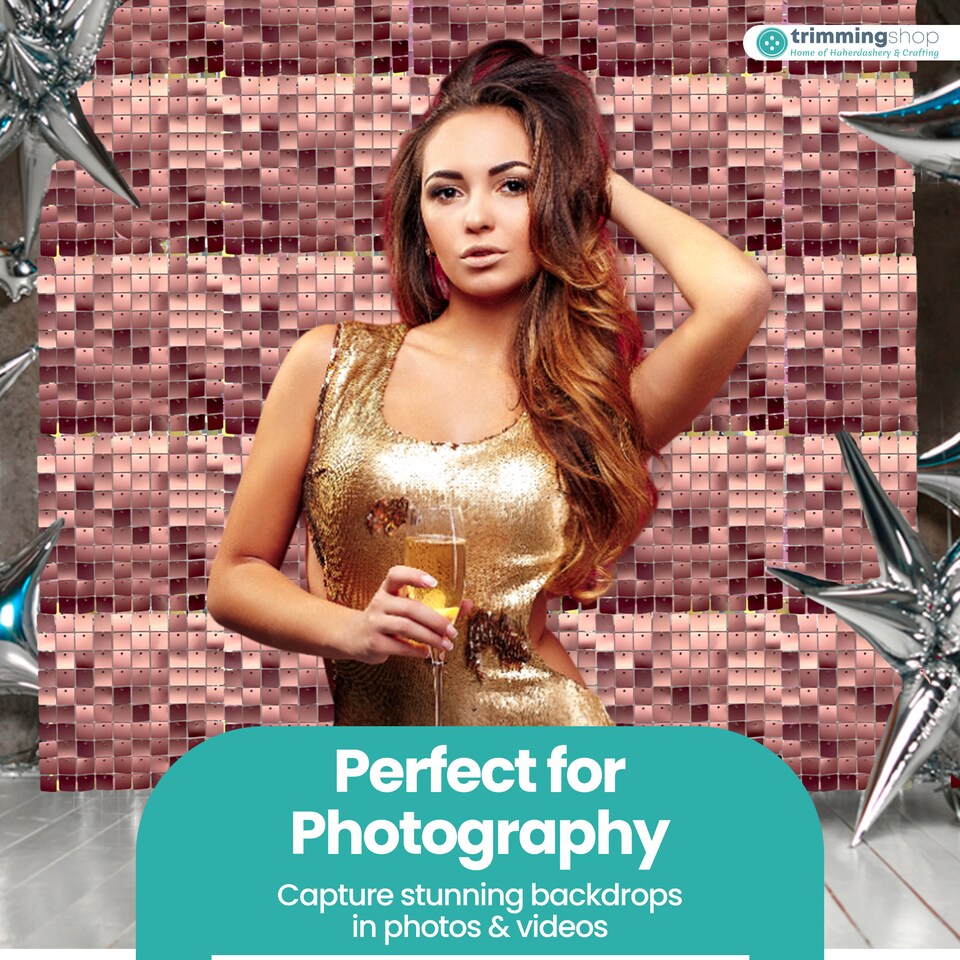 image 1 of 30cm x 30cm Shimmer Sequin Wall Panels, Reflective Square Backdrop Panel