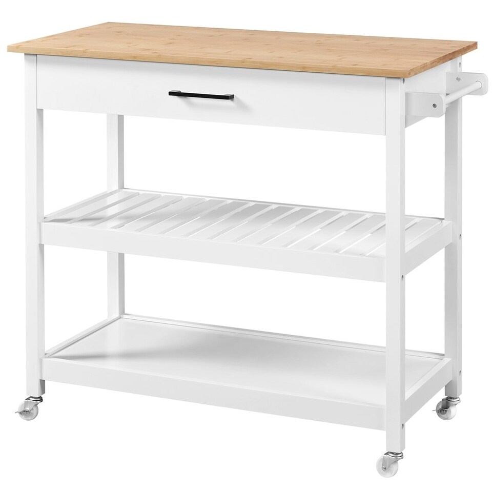 image 1 of Yaheetech Kitchen Island Cart on Wheels White
