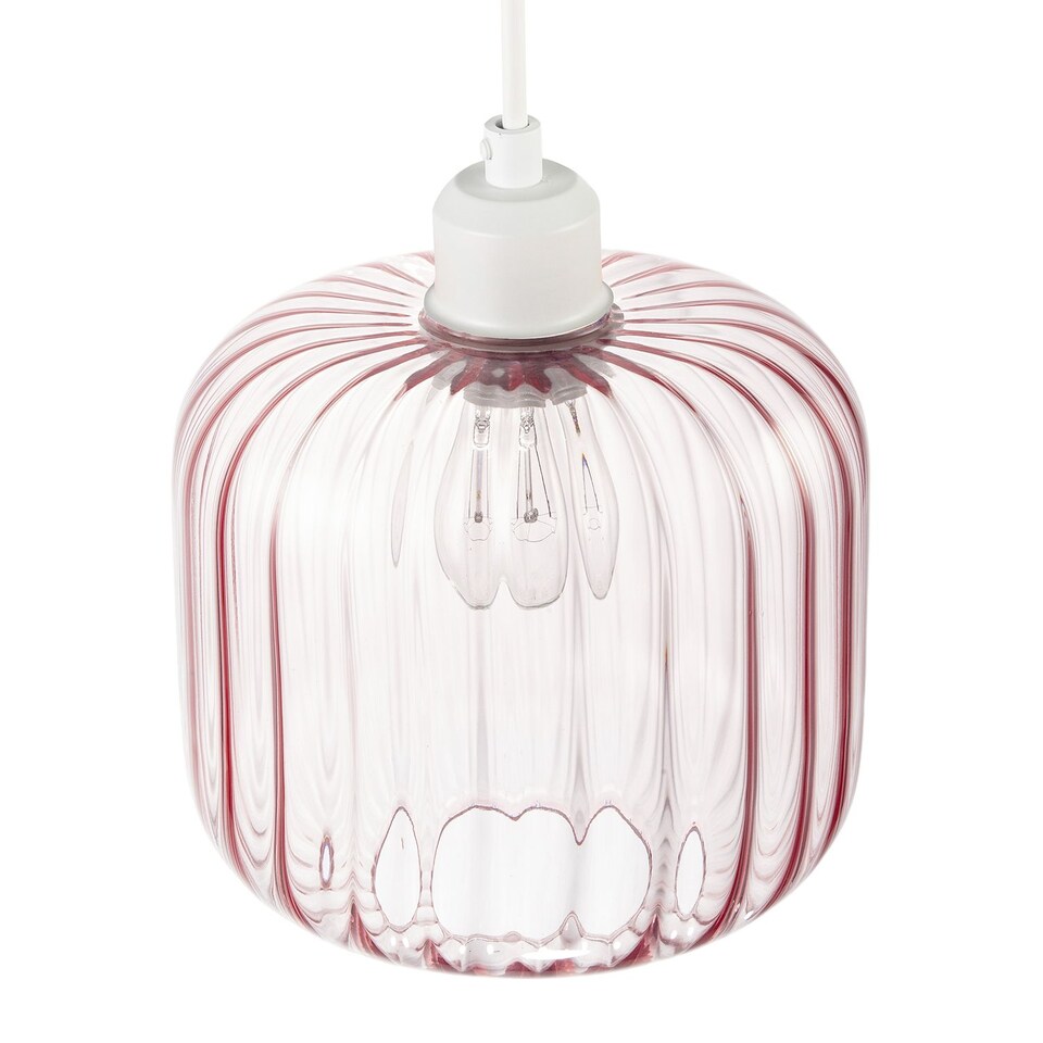 image 1 of Contemporary Soft Pink Glass Wide Ribbed Square Pendant Light Shade