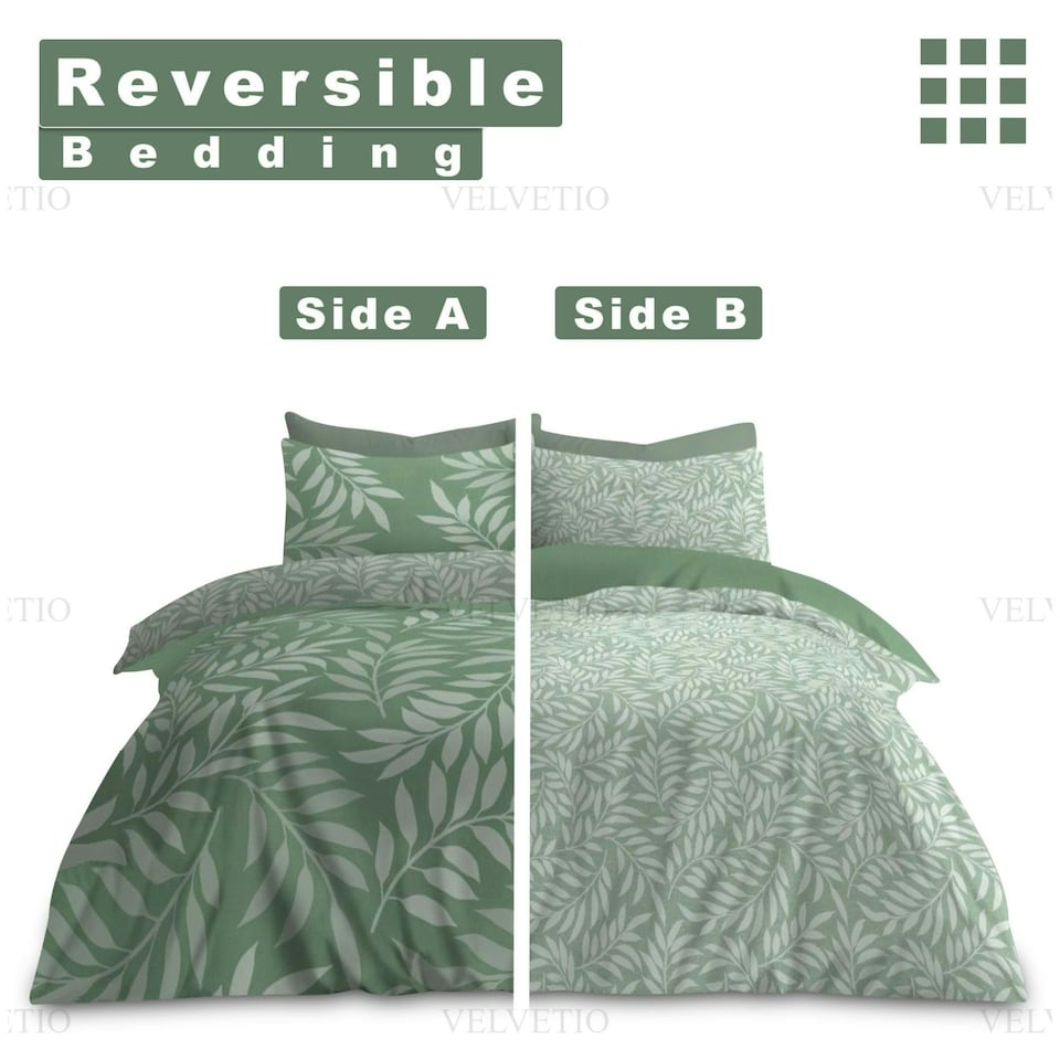 image 1 of VELVETIO Jethro Complete Duvet Cover Set with Fitted Sheet Breathable Bedding Quilt Green | King