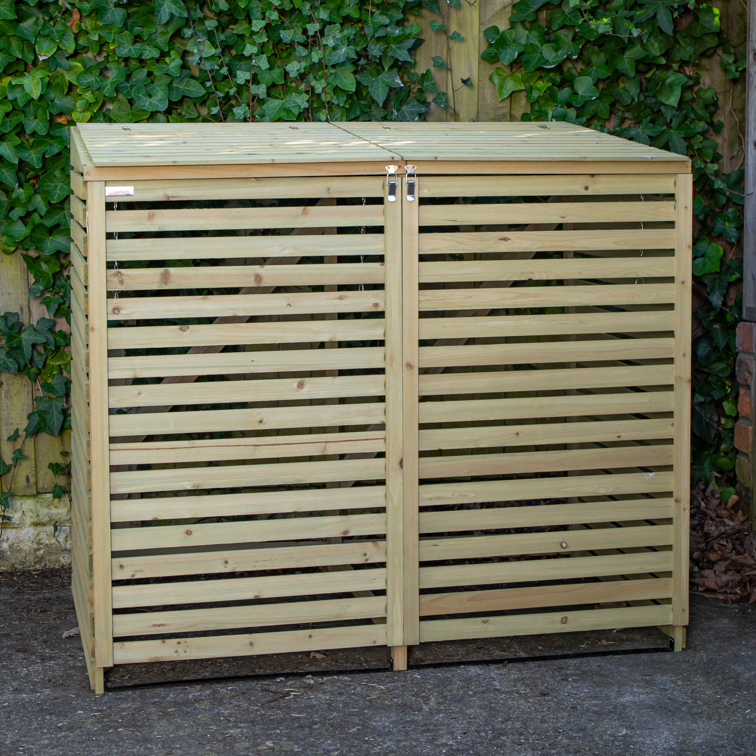 1.34m x 1.2m Large Wooden Outdoor Garden Double Wheelie Bin Store Storage for 2 Bins