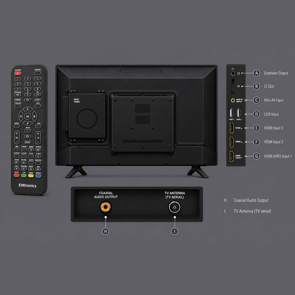 image 1 of EMtronics 32-Inch HD Ready LED TV with Built-in DVD Player