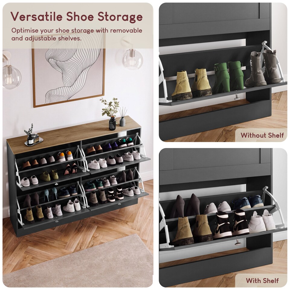 image 1 of Vida Designs Altino 4 Drawer Hallway Shoe Cabinet Storage Organiser Unit - Charcoal Grey & Oak